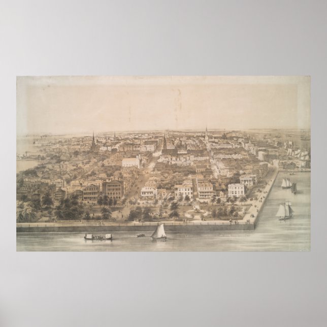 Vintage Karte Charleston SC (1851) Poster (Vorne)