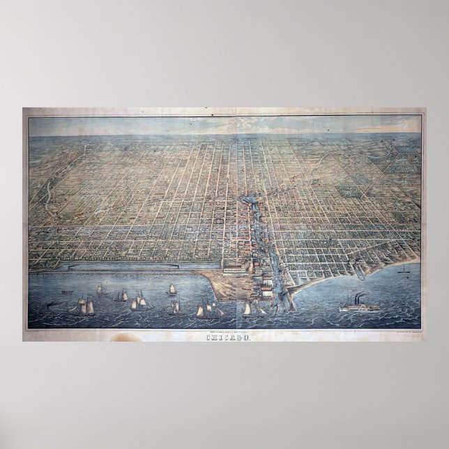 Vintage Karte Chicagos (1857) Poster (Vorne)