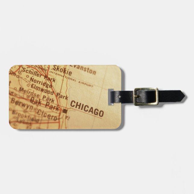 Vintage Karte CHICAGOS Gepäckanhänger (Vorderseite horizontal)
