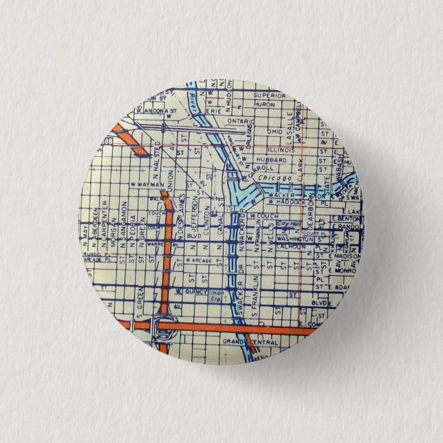 Vintage Karte Chicagos, IL Button (Vorderseite)