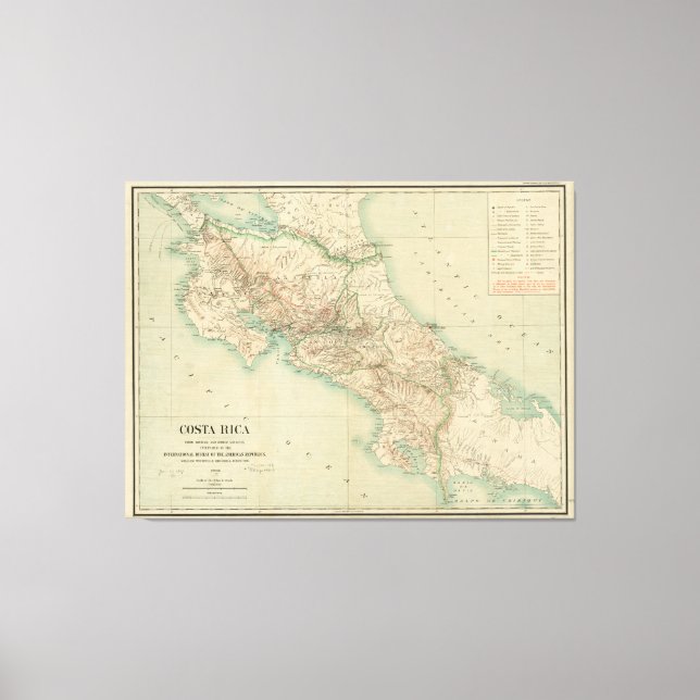 Vintage Karte Costa Ricas (1903) Leinwanddruck (Vorderseite)