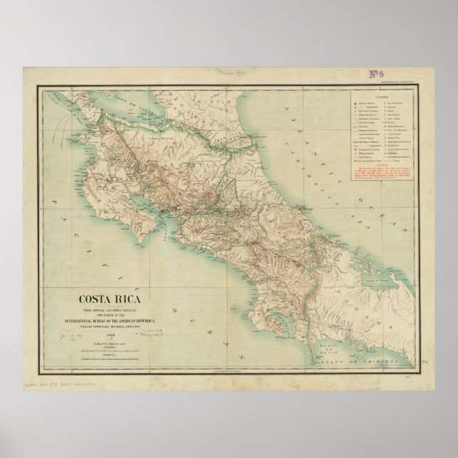 Vintage Karte Costa Ricas (1903) Poster (Vorne)