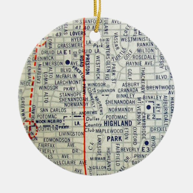 Vintage Karte Dallas Keramikornament (Vorne)