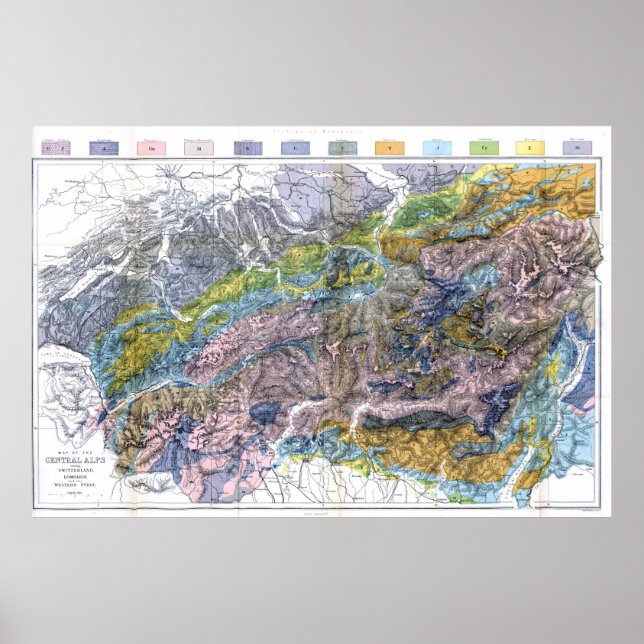 Vintage Karte der Alpen (1876) Poster (Vorne)