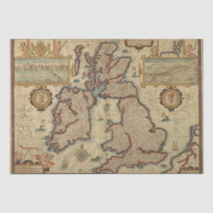 Vintage Karte der Britischen Inseln, Dekoupage Cra Seidenpapier