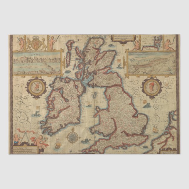 Vintage Karte der Britischen Inseln, Dekoupage Cra Seidenpapier (Vorderseite)
