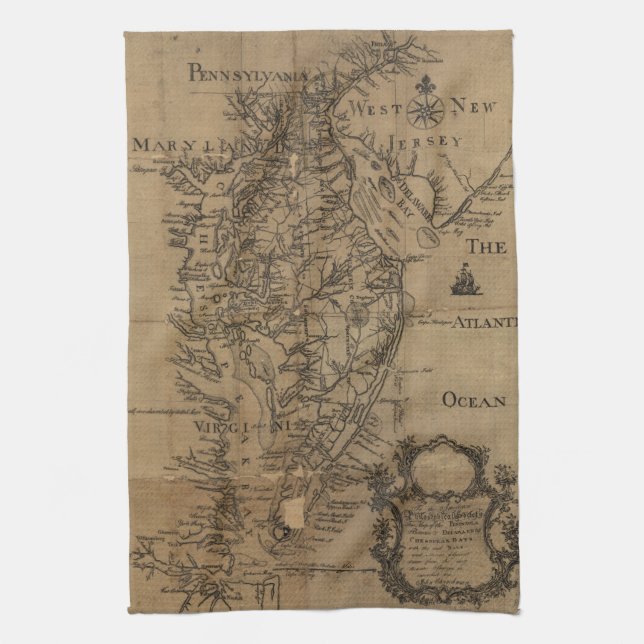 Vintage Karte der Chesapeake-Bucht (1778) Geschirrtuch (Vertikal)