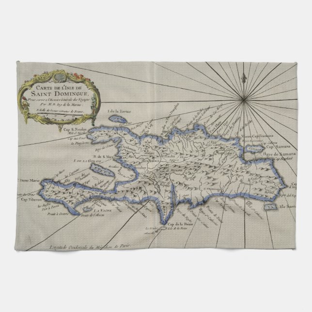 Vintage Karte der Dominikanischen Republik (1750) Handtuch (Horizontal)