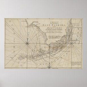 Vintage Karte der Florida-Schlüssel (1771) Poster