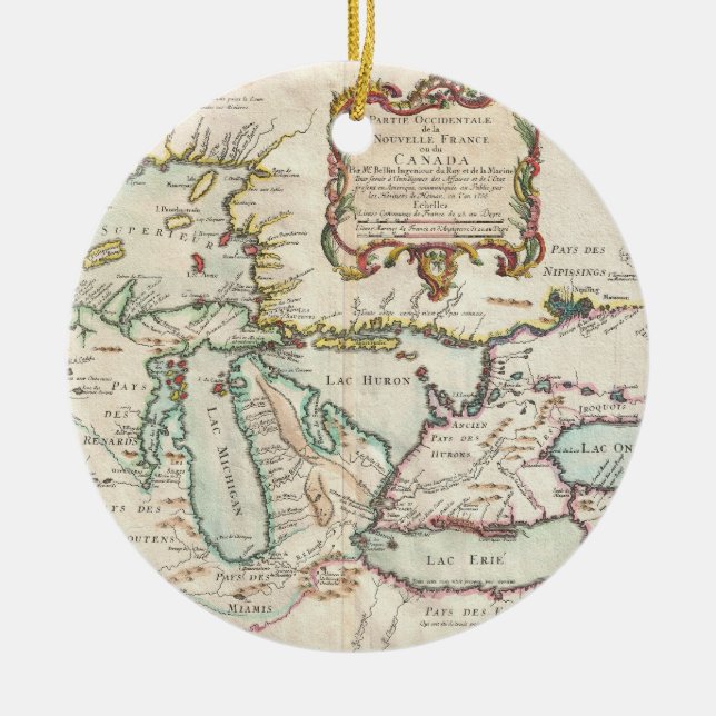 Vintage Karte der Great Lakes (1755) Keramikornament (Vorne)