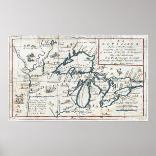 Vintage Karte der Großen Seen (1696) Poster