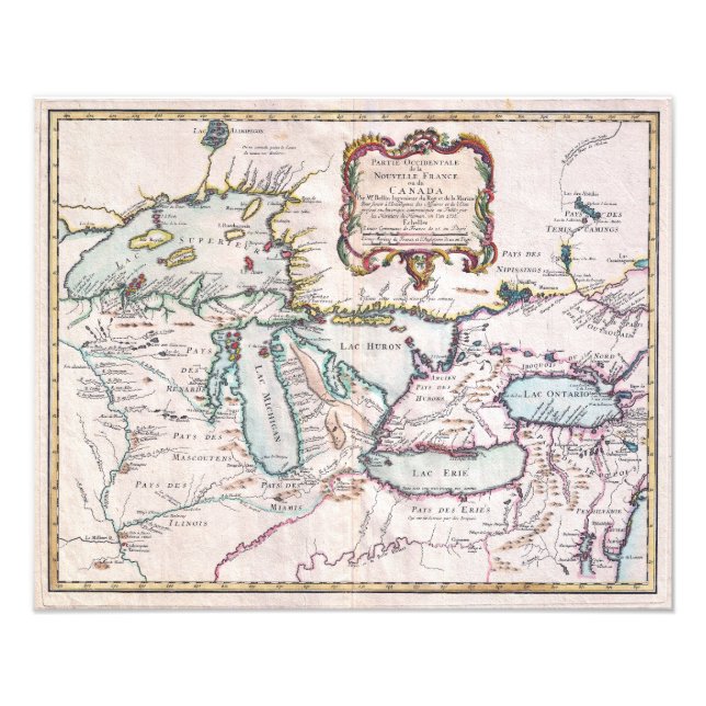 Vintage Karte der Großen Seen Fotodruck (Vorne)