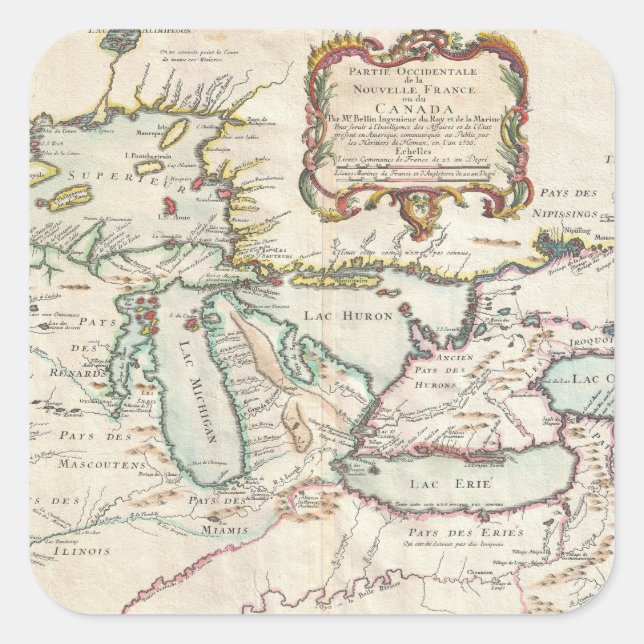 Vintage Karte der Großen Seen Quadratischer Aufkleber (Vorderseite)