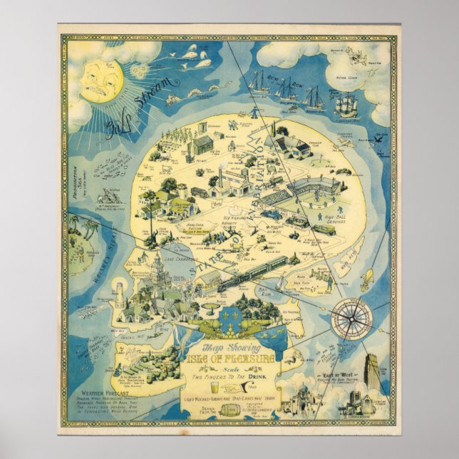 Vintage Karte der Insel Pleasure Poster (Vorne)