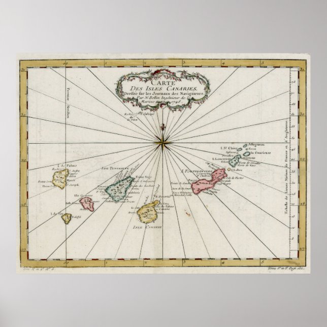 Vintage Karte der Kanarischen Inseln (1757) Poster (Vorne)