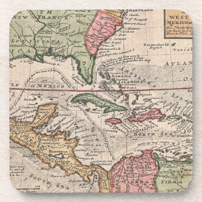 Vintage Karte der Karibik (1732) Untersetzer (Vorderseite)