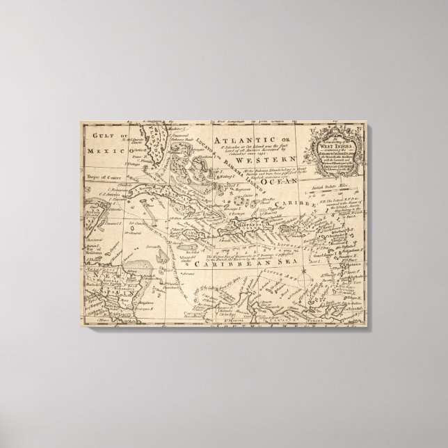 Vintage Karte der Karibik (1763) Leinwanddruck (Vorderseite)