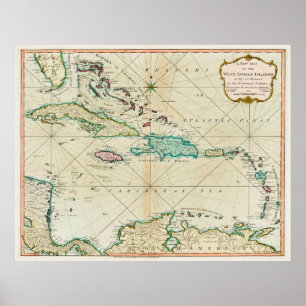 Vintage Karte der Karibik (1795) Poster