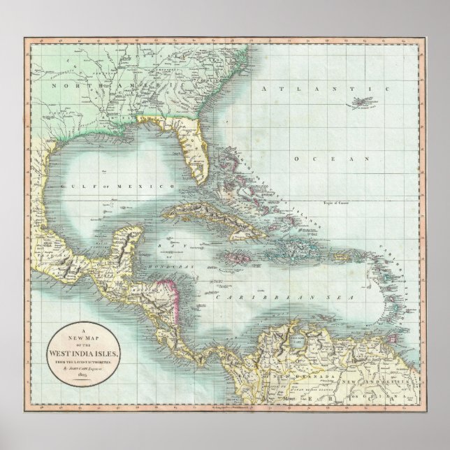 Vintage Karte der Karibik (1803) Poster (Vorne)