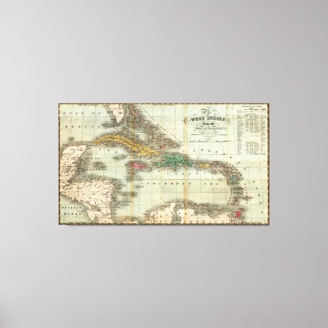 Vintage Karte der Karibik (1834) Leinwanddruck (Vorderseite)