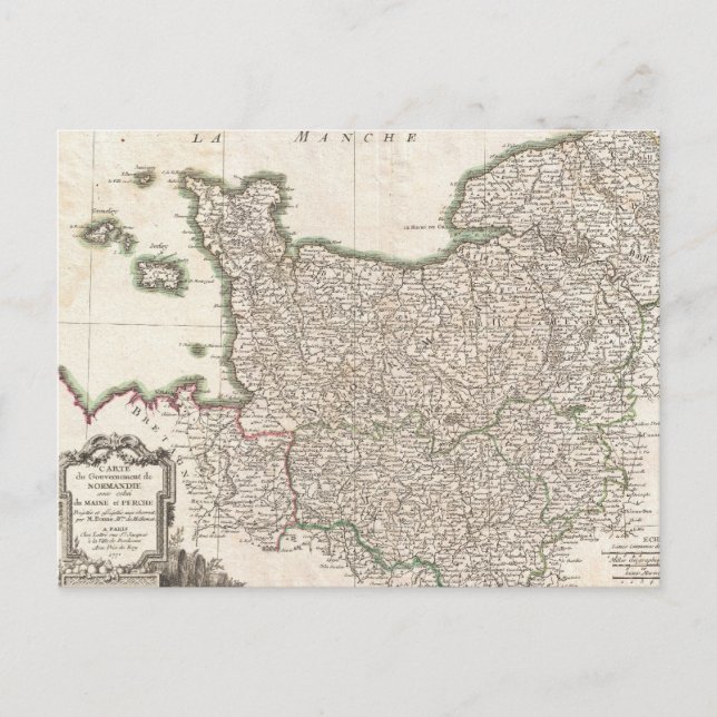 Vintage Karte der Normandie (1771) (Vorderseite)