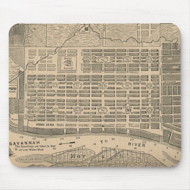 Vintage Karte der Savanne Georgia (1818) Mousepad (Vorne)