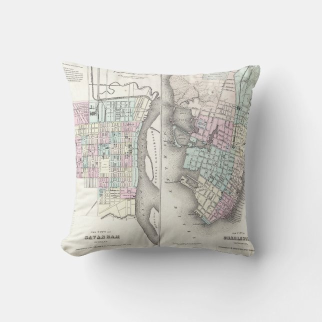 Vintage Karte der Savanne und des Charlestons Kissen (Vorderseite)