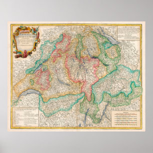Vintage Karte der Schweiz (1755) Poster