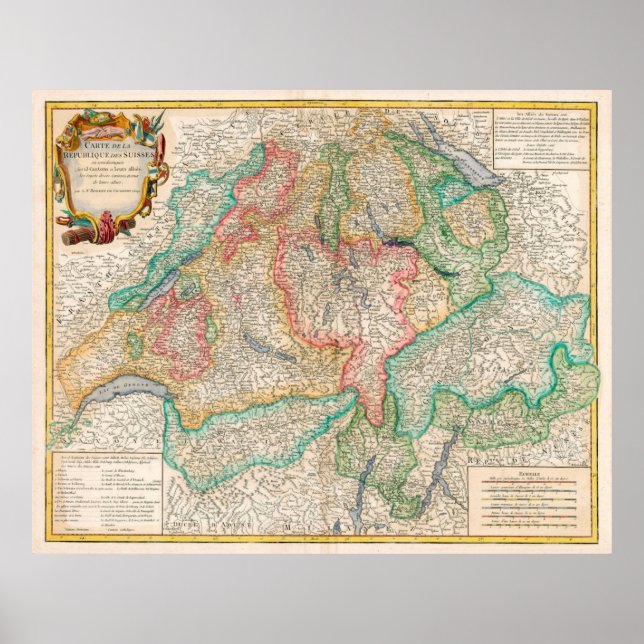 Vintage Karte der Schweiz (1755) Poster (Vorne)