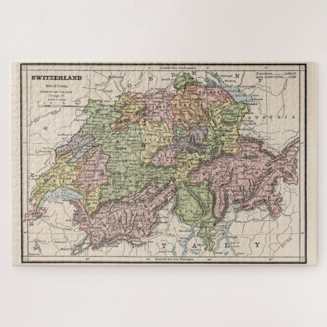 Vintage Karte der Schweiz (1882) (Horizontal)