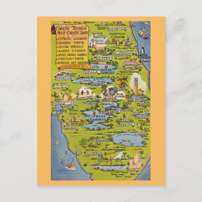 Vintage Karte der Sehenswürdigkeiten von Florida (Vorderseite)