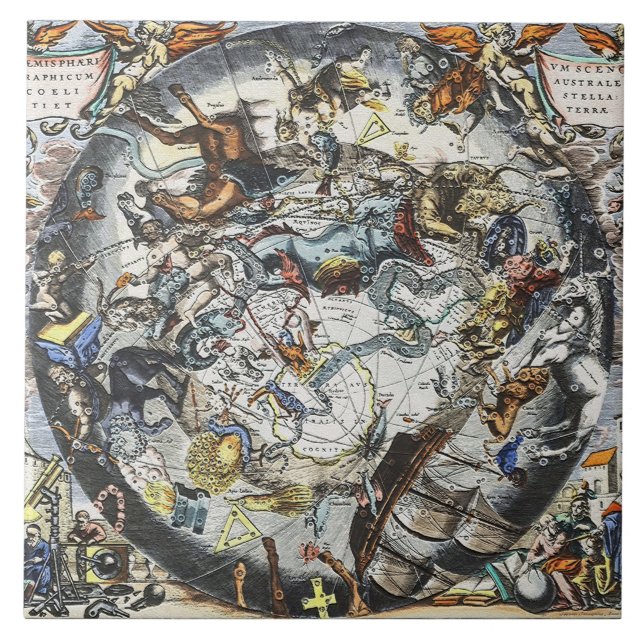 Vintage Karte der Sky Constellations Fliese (Vorderseite)