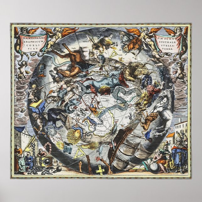 Vintage Karte der Sky Constellations Poster (Vorne)