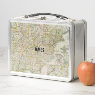 Vintage Karte der US-Kanalrouten mit Namen Metall Lunch Box