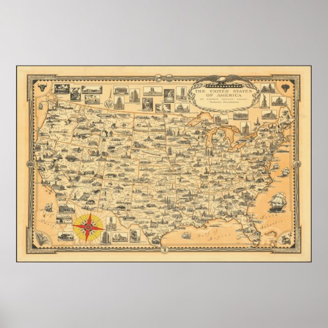 Vintage Karte der USA USA Poster (Vorne)