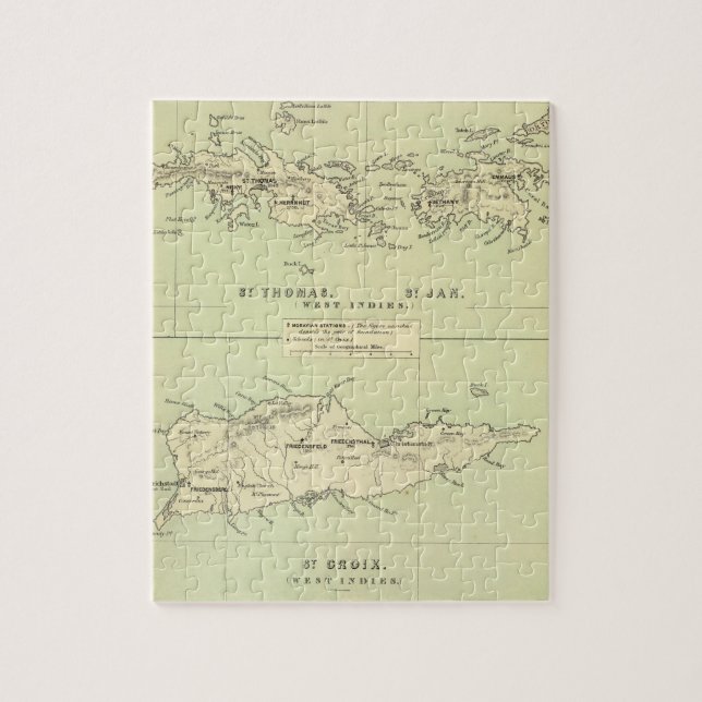 Vintage Karte der Virgin Islands (1853) (Vertikal)