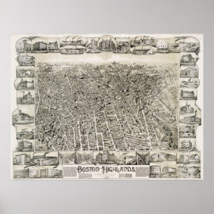 Vintage Karte der Vororte von Boston (1888) Poster