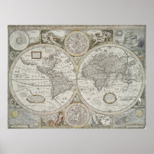 Vintage Karte der Welt (1651) Poster