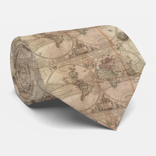 Vintage Karte der Welt (1709) Krawatte (Gerollt)
