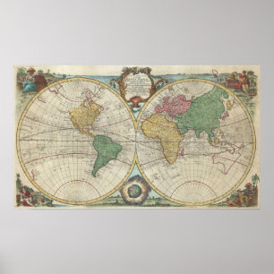 Vintage Karte der Welt (1744) Poster
