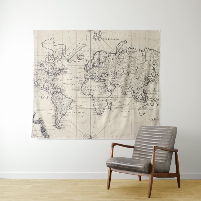 Vintage Karte der Welt (1750) Wandteppich (Beispiel (Horizontal))