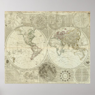 Vintage Karte der Welt (1787) Poster