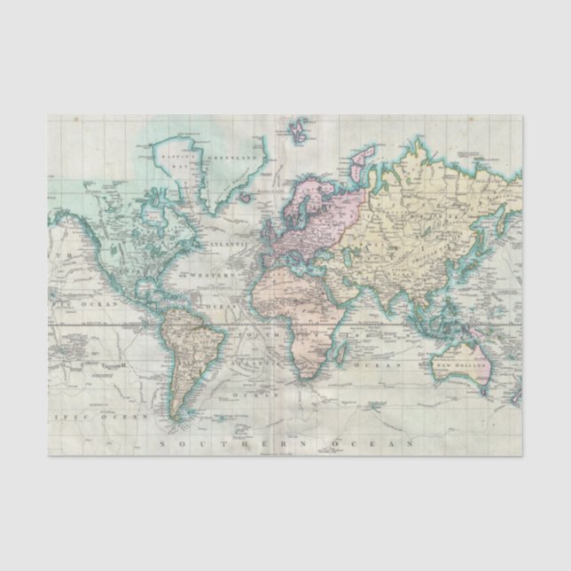 Vintage Karte der Welt (1801) Seidenpapier (Vorderseite)