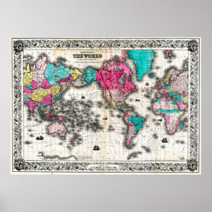 Vintage Karte der Welt (1852) - Stylized Poster