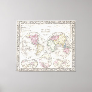 Vintage Karte der Welt (1864) 3 Leinwanddruck