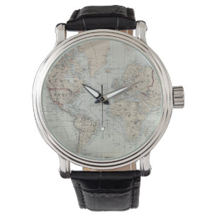 Vintage Karte der Welt (1875) Armbanduhr