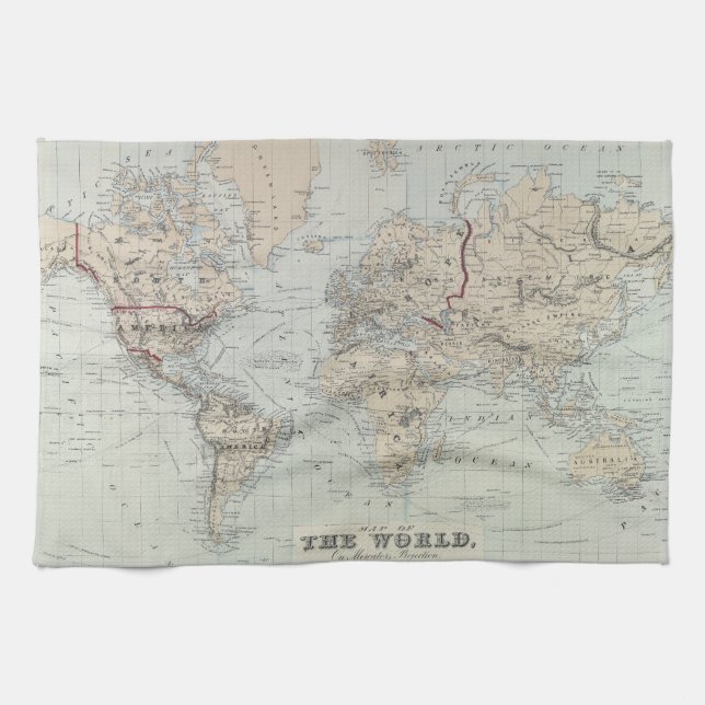 Vintage Karte der Welt (1875) Handtuch (Horizontal)