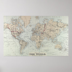 Vintage Karte der Welt (1875) Poster
