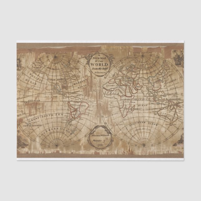 Vintage Karte der Welt Möbel decoupage Papier (Vorderseite)