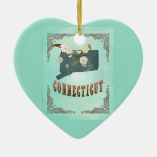 Vintage-Karte des Bundesstaates Connecticut – Türk Keramik Ornament